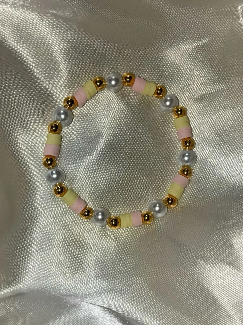 Handmade Pink lemonade beaded Pearl bracelet with gold accent beads